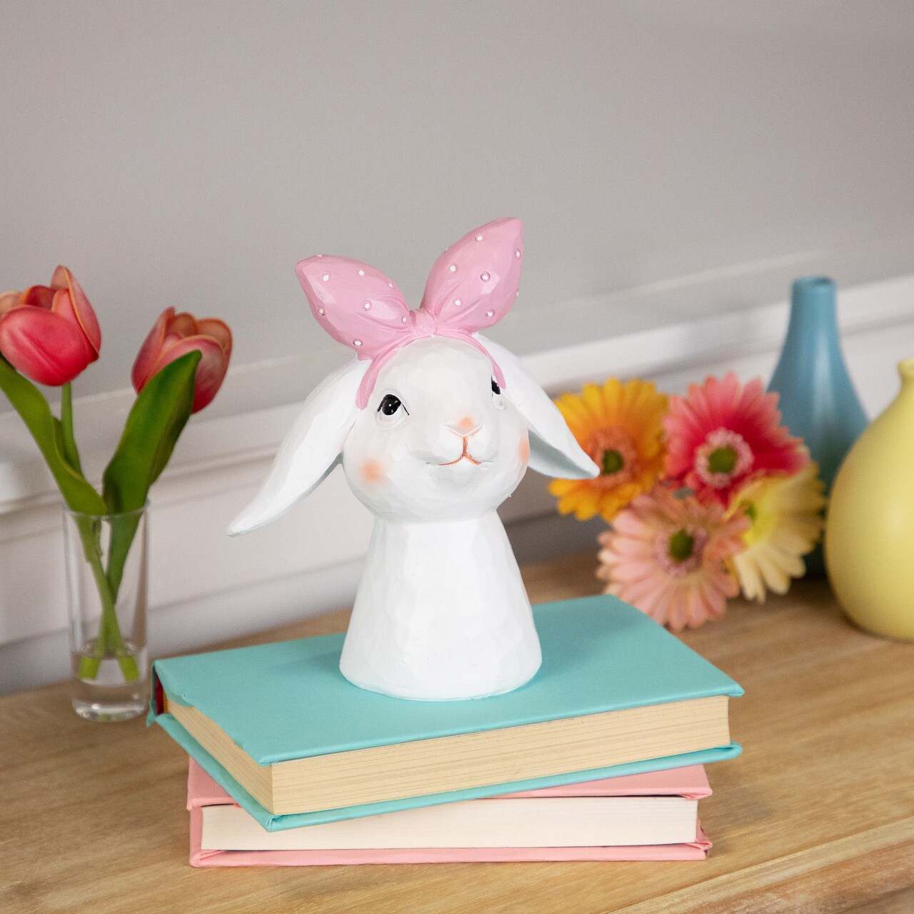 Northlight Easter Bunny Bust with Hair Bow - 7.5" - White and Pink